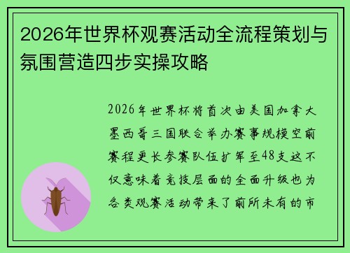 2026年世界杯观赛活动全流程策划与氛围营造四步实操攻略