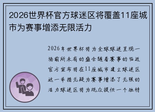 2026世界杯官方球迷区将覆盖11座城市为赛事增添无限活力