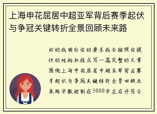 上海申花屈居中超亚军背后赛季起伏与争冠关键转折全景回顾未来路
